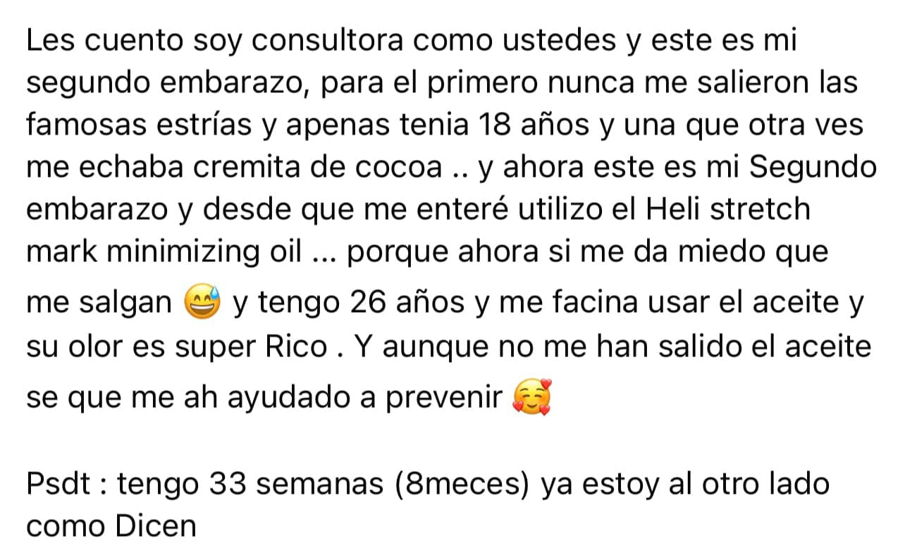 HēLi - Stretch Mark Minimizing Oil (Aceite minimizador de estrías)